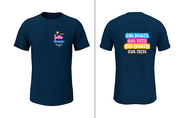 Camiseta Azul Marinho Personalizada DTF – Frente 7x7cm e Costas A4
