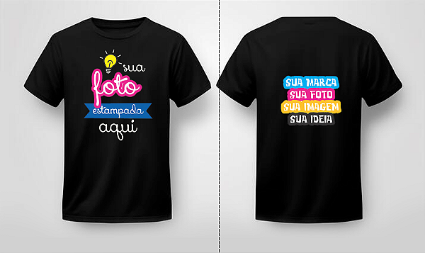 Camiseta Preta Personalizada DTF – Frente e Costas A4