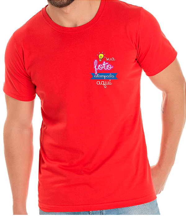 Camiseta Vermelha Personalizada DTF – Frente 7x7cm e Costas 20x28cm