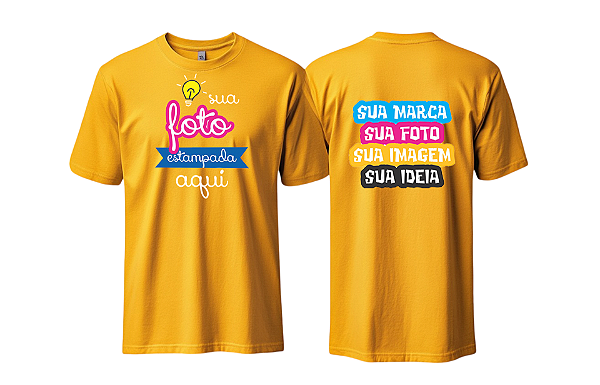 Camiseta Amarela Personalizada DTF – Frente e Costas 20x28cm