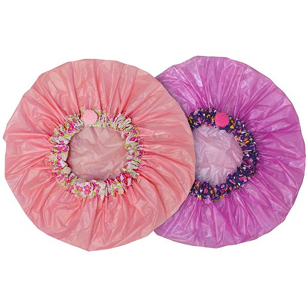 Touca Para Banho Luxo Com Elástico Impermeável - 02 Unidades