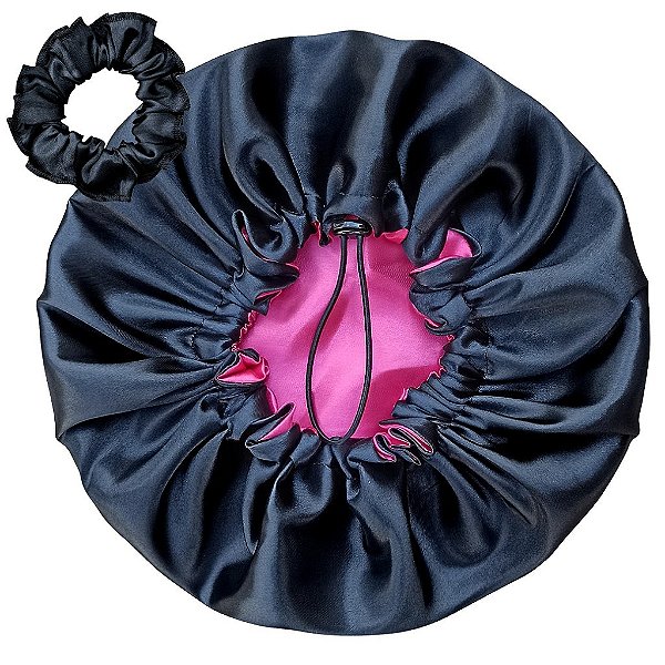 Touca De Cetim Dupla Face Ajustável Xuxinha Grátis - Preto / Pink