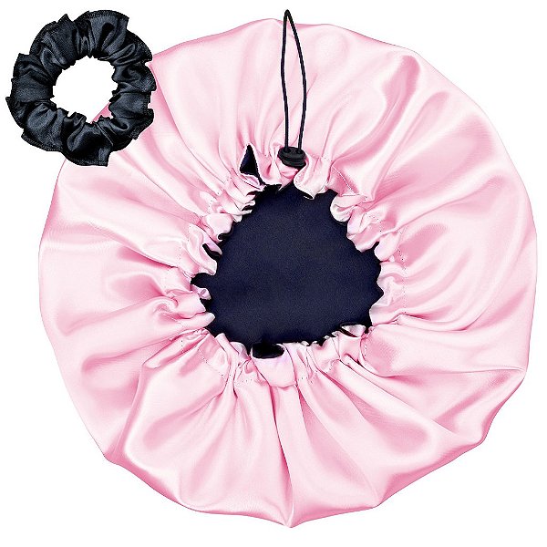 Touca De Cetim Dupla Face Ajustável Xuxinha Grátis - Preto / Rosa