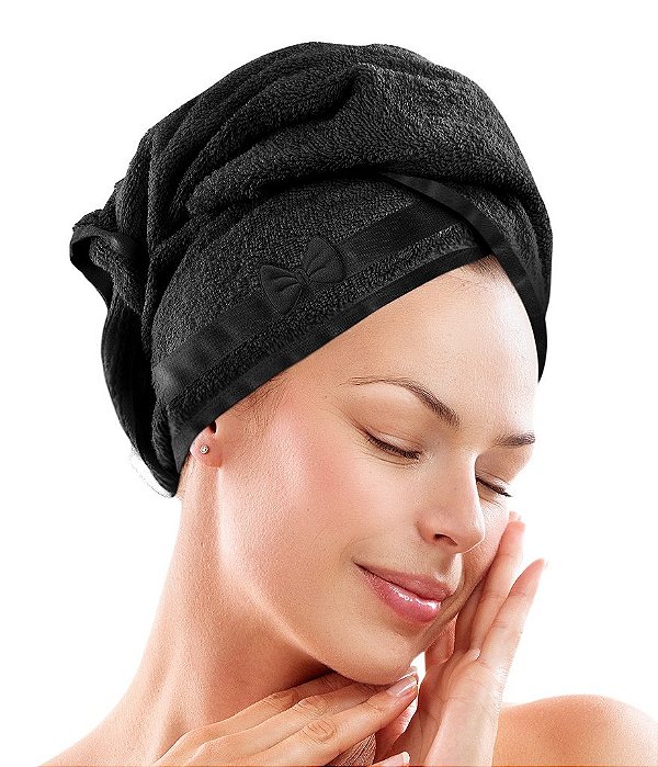 Touca Atoalhada Microfibra Turbante Pós Banho Luxo Promoção - Preto