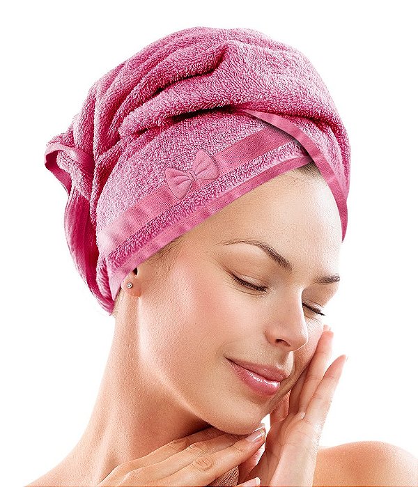 Touca Atoalhada Microfibra Turbante Pós Banho Luxo Promoção - Pink