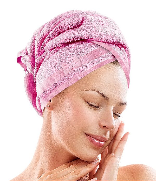 Touca Atoalhada Microfibra Turbante Pós Banho Luxo Promoção - Rosa-Bebê