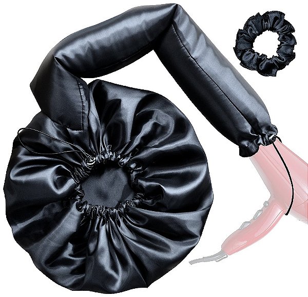 Touca Difusora Cetim Dupla Face Secadora Anti-frizz Seda - Preto