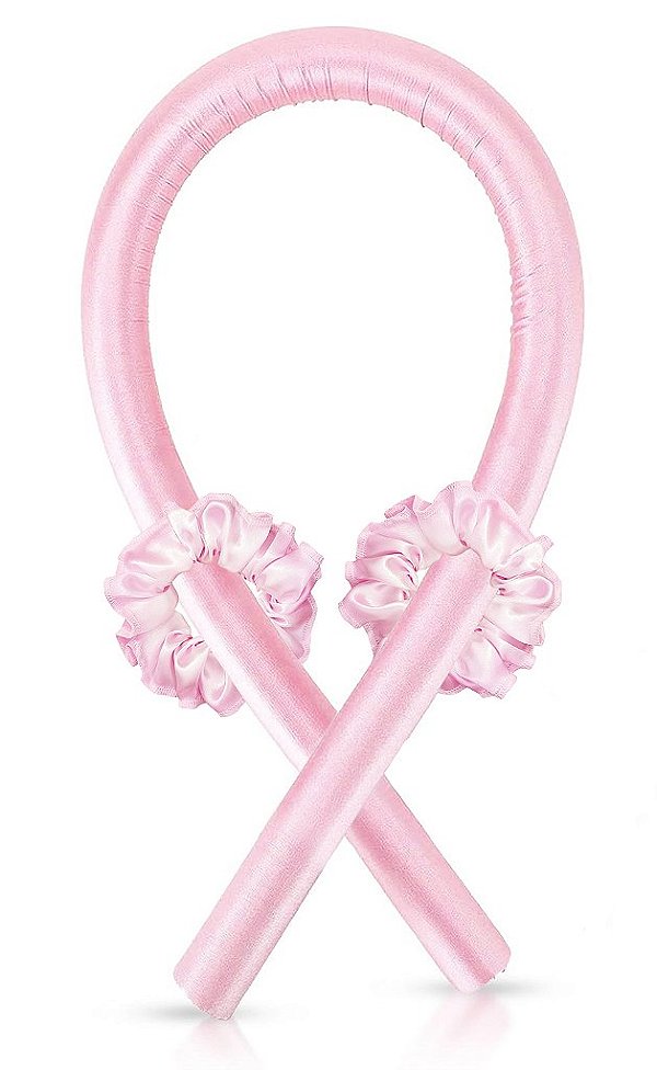 Modelador De Cachos Cetim Curling Rod Sem Calor Antifrizz + 2 Xuxinhas - Rosa