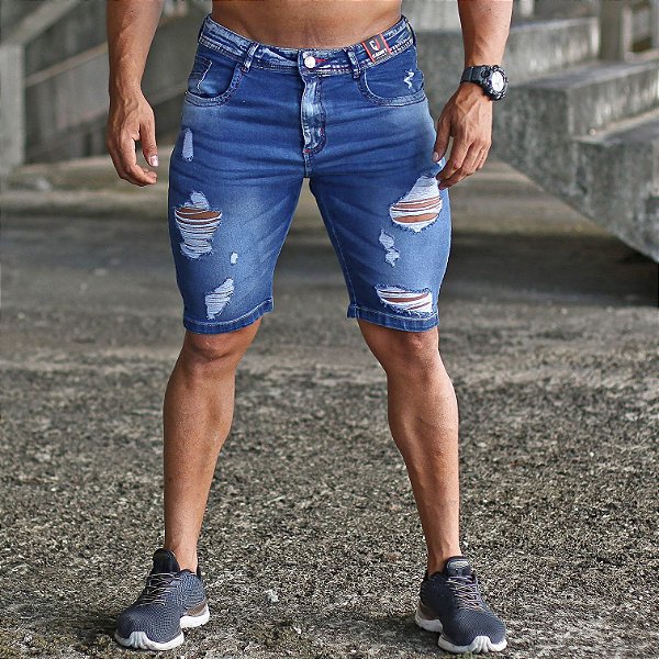 Bermuda Jeans Escura Destroyed Skinny - Traje Urbano