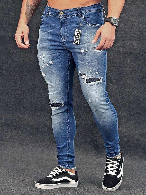 Calça Jeans Super Skinny Marines Destroyed