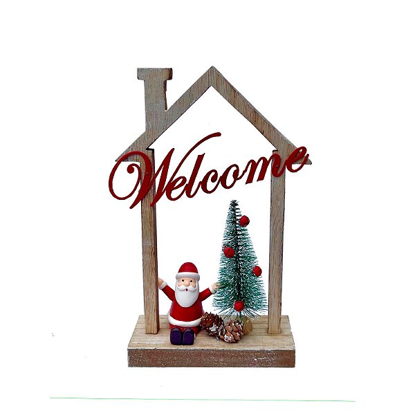 CASINHA NA BASE  COM WELCOME PAPAI NOEL E ARVORE EM MADEIRA   F352660