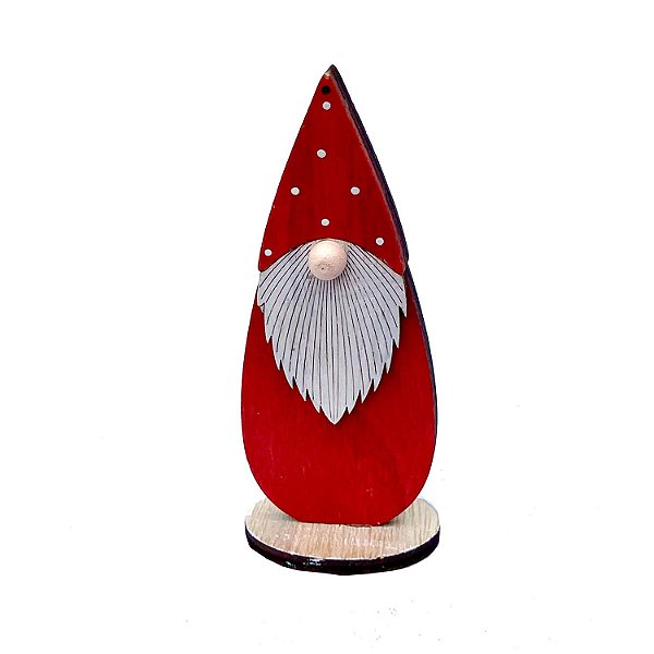 PAPAI NOEL VERMELHO NA BASE COM TOUCA POA EM MADEIRA   F352664