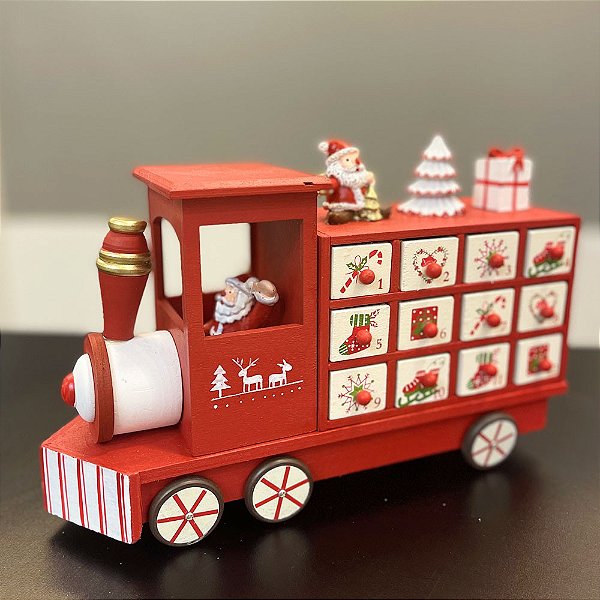 CALENDARIO LOCOMOTIVA VERMELHA COM PAPAI NOEL ARVORE E PRESENTES F352796