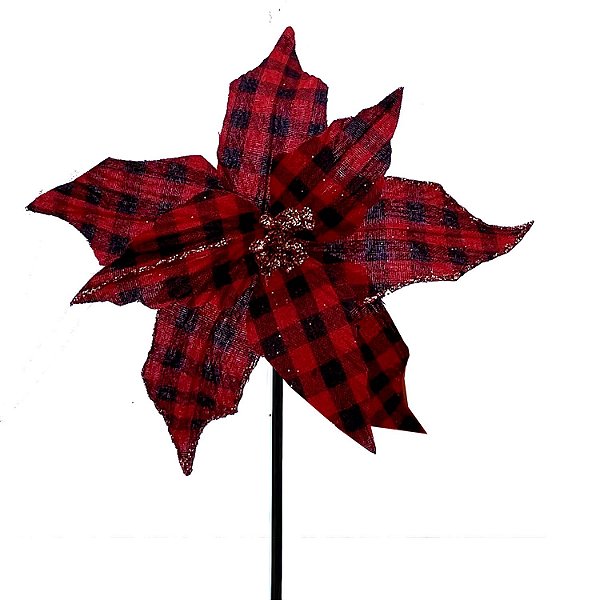 POINSETIA XADREZ VERMELHO E PRETO 25CM   G202572