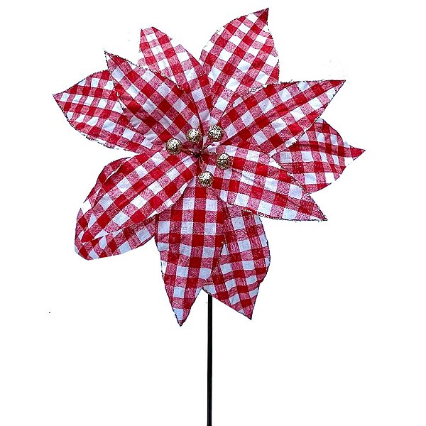 POINSETIA XADREZ VERMELHO E BRANCO 35CM   G202578