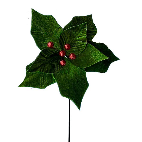 POINSETIA EM VELUDO VERDE COM DETALHES VERMELHO 26CM   G202583