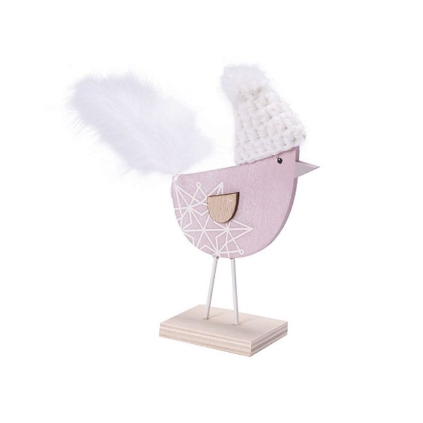 Perfil pássaro rosa com pluma em madeira P F359497