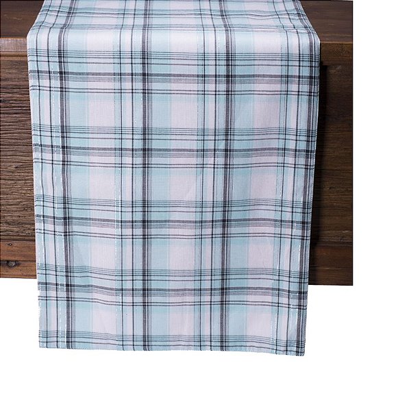 Caminho de mesa xadrez branco, azul e prata C209721