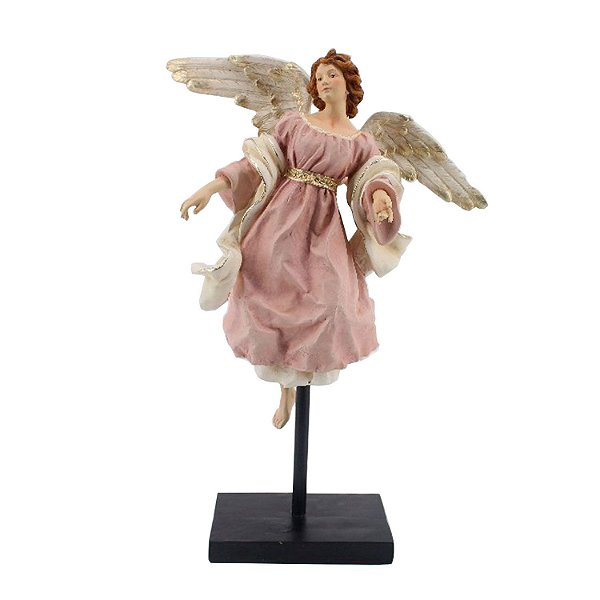 Anjo rosê no pedestal em poliresina F359993