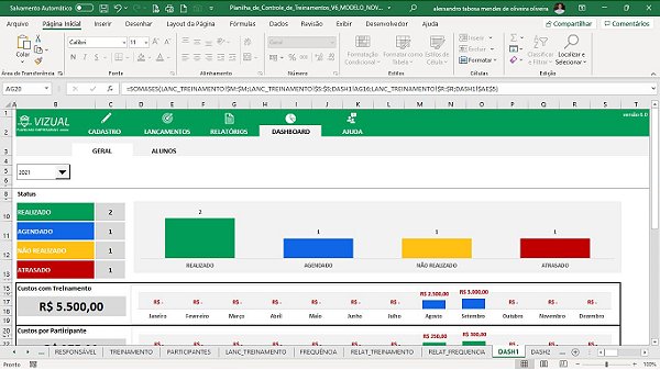 Planilha de Controle de Treinamentos em Excel 6.0