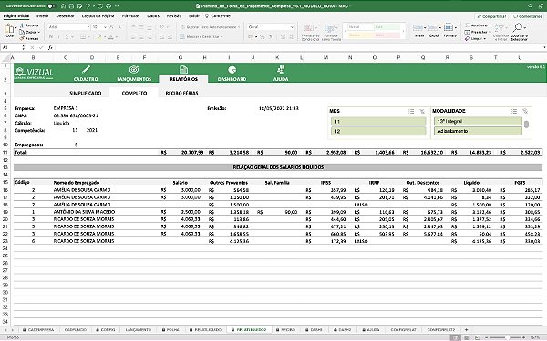 Planilha De Folha De Pagamento Automatizada Em Excel 61 Mac Vizual Planilhas Empresariais 3975