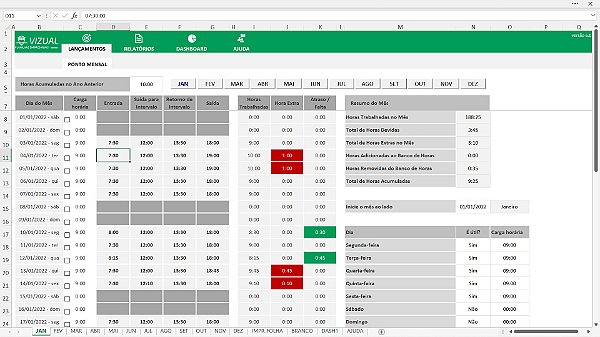 Planilha de Folha de Ponto de Funcionários em Excel 6.0 - Vizual Planilhas  Empresariais - Planilhas em Excel de Alto Padrão para Empresas