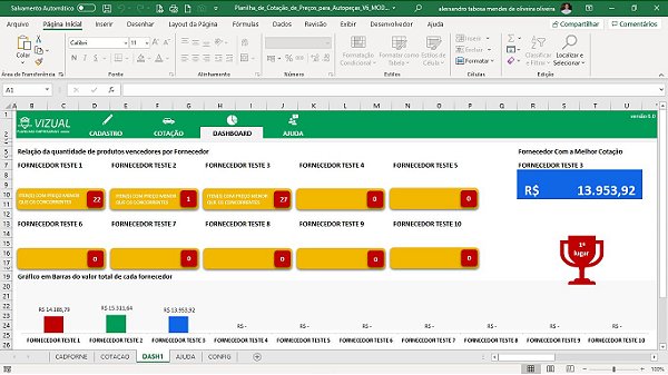 Planilha de Cotação de Preços para Autopeças em Excel 6.0