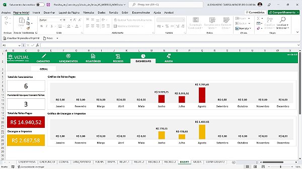 Planilha de Controle e Cálculo de Férias em Excel 6.0