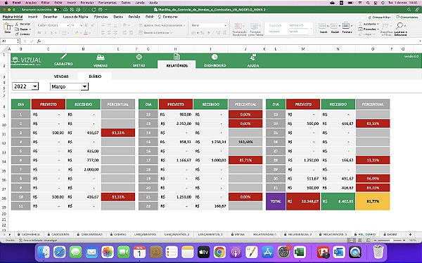 Planilha de Controle de Vendas e Comissões Completa em Excel 6.0 - MAC