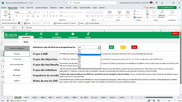 Planilha de OKR (Objetive and Key Results) em Excel 6.0