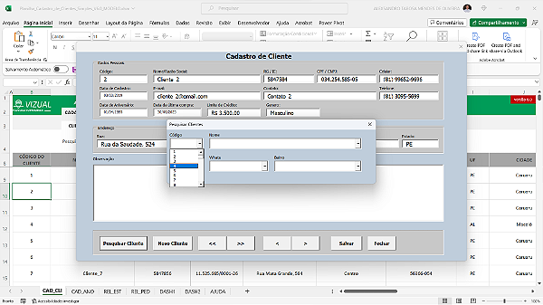 Planilha de Cadastro de Clientes Simples em Excel 6.0