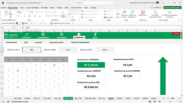 Planilha de Contas a Receber em Excel 6.1 365