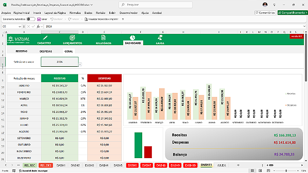 Planilha Dashboard de Receitas e Despesas Financeiras em Excel 6.0