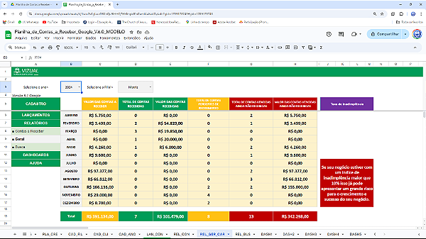 Planilha de Contas a Receber em Google 6.1