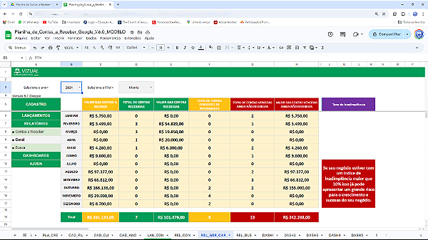 Planilha de Contas a Receber em Google 6.1