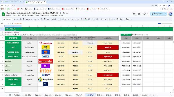 Planilha de Fluxo de Caixa Completo em Google 6.3