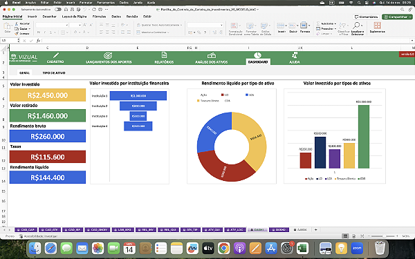 Planilha de Controle de Carteira de Investimentos em Excel 6.0 - MAC