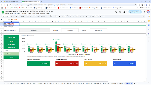 Planilha de Folha de Pagamento (holerite) em Google 7.0