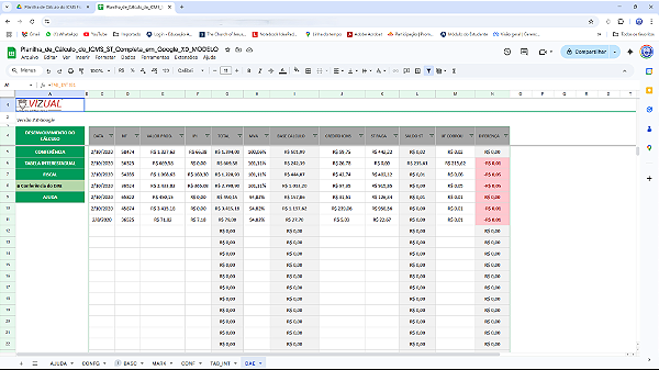 Planilha de Conferência e Cálculo do ICMS ST Completa em Google 7.0