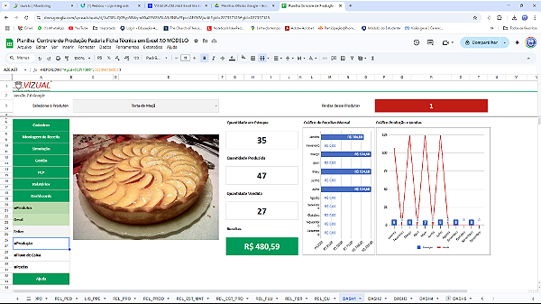 Planilha  Controle de Produção Padaria Ficha Técnica em Google 7.0