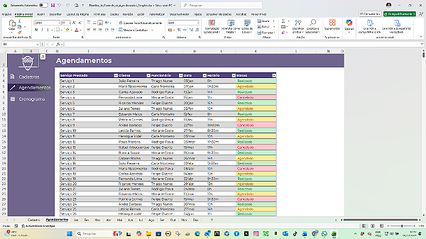 Planilha de Controle de Agendamentos Simples em Excel