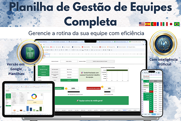 Planilha de Gestão de Equipes Completa em Google 7.0