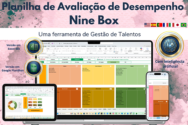 Planilha Matriz Nine Box de Avaliação de Desempenho em Excel 7.0 365