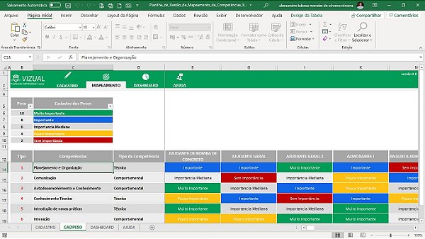 Planilha de Mapeamento de Competências em Excel 6.0