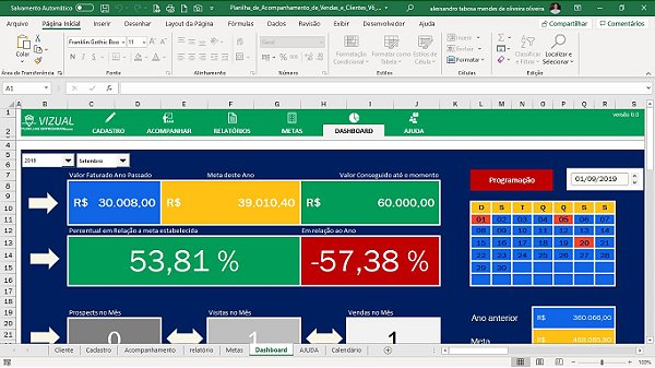 Planilha de Acompanhamento de Vendas e Clientes em Excel 6.0