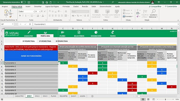 Planilha de Avaliação de Perfil Disc em Excel 6.0