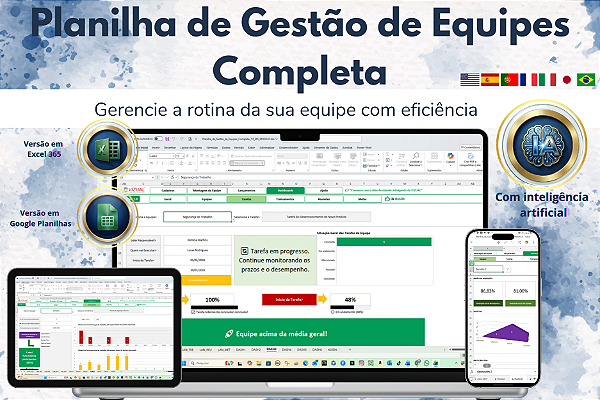 Planilha de Gestão de Equipes Completa em Excel 7.0 365