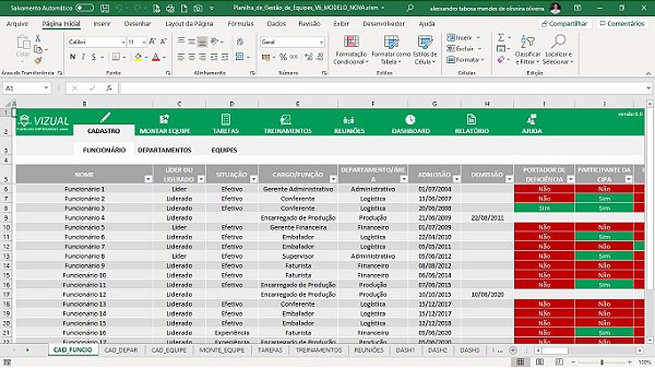 Planilha de Gestão de Equipes em Excel 6.0