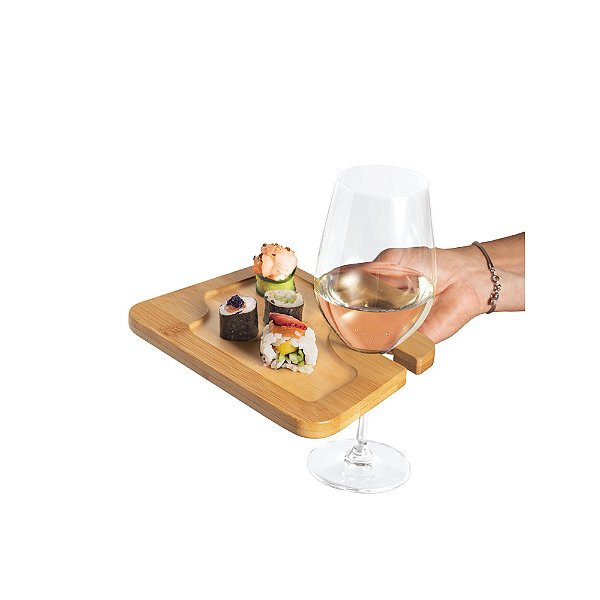 10 Pratos em bambu com suporte para copo 93829