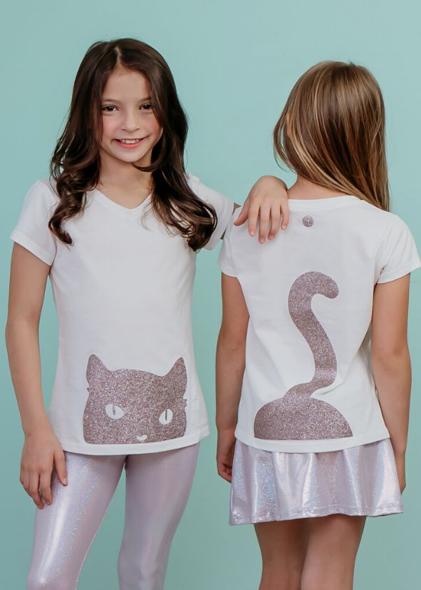 T-shirt Infantil Gato Com Brilho